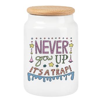 Never Grow Up Il y a un piège drôle cool - Boîte à biscuits avec couvercle en bois - blanc - Devant