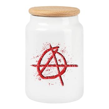 Cooles Anarchie Symbol im 3D-look für Antifa Punk - Keksdose mit Holzdeckel - Weiß - Vorne