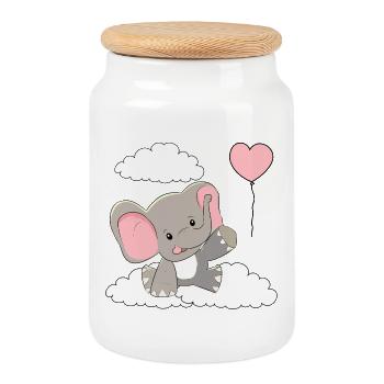 Elephant Baby Balloon Clouds Sky Flying - Cookie Jar with Wooden Lid - white - Front