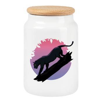 Black Panther Animal - Cookie Jar with Wooden Lid - white - Front