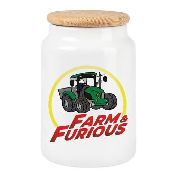 Farm and Furious - Humour Parodie Tracteur - Boîte à biscuits avec couvercle en bois - blanc - Devant