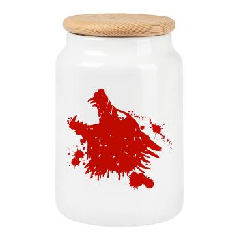 Loup rouge hurlant - Boîte à biscuits avec couvercle en bois - blanc - Devant