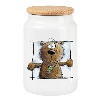 Droll Brown Bear I Wild Animal Comic - Cookie Jar with Wooden Lid - white - Front