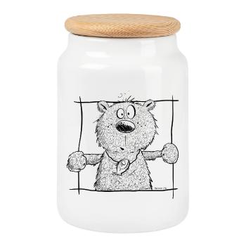 Droll Little Bear I Wild Animal Comic - Cookie Jar with Wooden Lid - white - Front