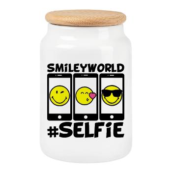 Smileys et selfie - Boîte à biscuits avec couvercle en bois - blanc - Devant