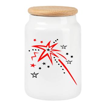 Stars, fireworks, shooting star - Cookie Jar with Wooden Lid - white - Front
