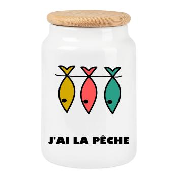 I HAVE FISHING. HUMOR. I CAN'T. FISHING. FISH - Cookie Jar with Wooden Lid - white - Front