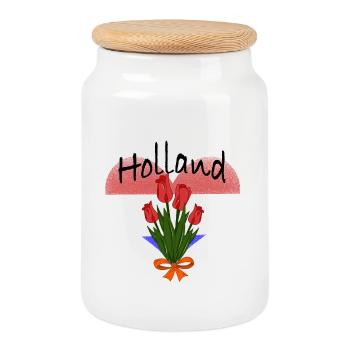 Cœur de tulipe de Hollande - Boîte à biscuits avec couvercle en bois - blanc - Devant