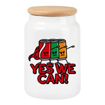 Yes we can superhero team building beverage cans - Cookie Jar with Wooden Lid - white - Front