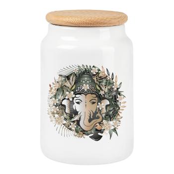 Elefanten Gott Ganesha inmitten des Dschungels - Keksdose mit Holzdeckel - Weiß - Vorne