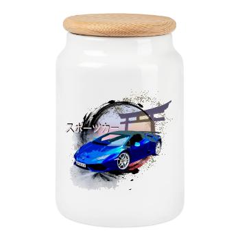 Sports car - Cookie Jar with Wooden Lid - white - Front