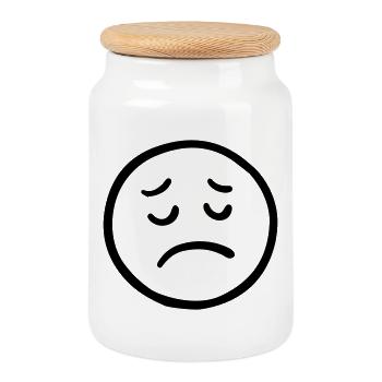 Visage triste avec un regard pensif - Boîte à biscuits avec couvercle en bois - blanc - Devant