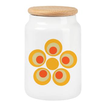 des années 70 motif de fleur - Boîte à biscuits avec couvercle en bois - blanc - Devant