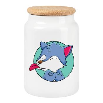 Petit loup effronté - Boîte à biscuits avec couvercle en bois - blanc - Devant