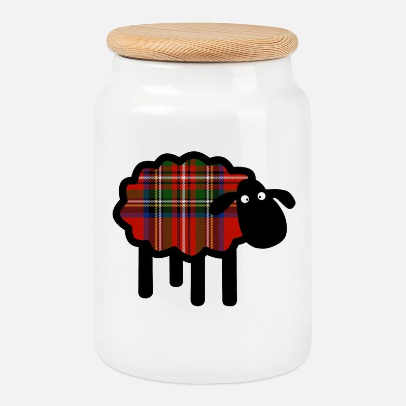 Niedliche Tartan-Schafe - Keksdose mit Holzdeckel - Weiß