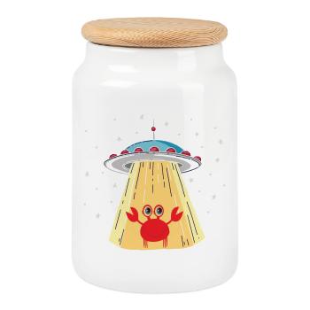 Alien Crab Visitor - Cookie Jar with Wooden Lid - white - Front