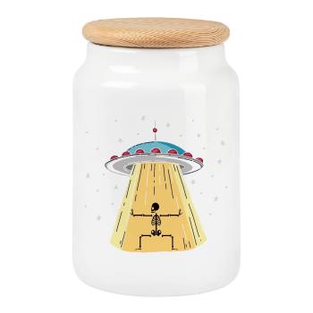 UFO with skeleton light installation - Cookie Jar with Wooden Lid - white - Front