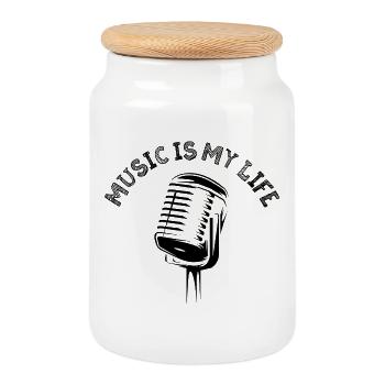 music is my life Mikrofon Symbol Logo Musik Grafik - Keksdose mit Holzdeckel - Weiß - Vorne