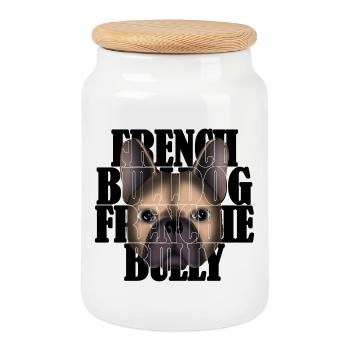 Français Bulldog Frenchie Bully R6Z - Boîte à biscuits avec couvercle en bois - blanc - Devant