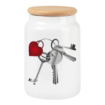 Porte-clés avec clé et porte-clés - Boîte à biscuits avec couvercle en bois - blanc - Devant