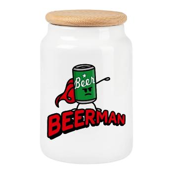 Lustige Bier Mann Superheld Wortspiel Vatertag - Keksdose mit Holzdeckel - Weiß - Vorne