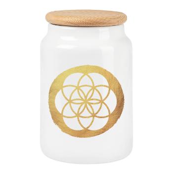 Fleur d’or de cercle de vie yoga méditation luxe - Boîte à biscuits avec couvercle en bois - blanc - Devant