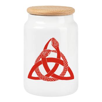 Rote Schlangen und keltisches Symbol - Keksdose mit Holzdeckel - Weiß - Vorne