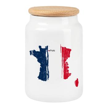 Paris Brushstroke Drapeau France - Boîte à biscuits avec couvercle en bois - blanc - Devant