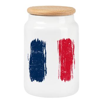 Brushstroke French Flag - Cookie Jar with Wooden Lid - white - Front