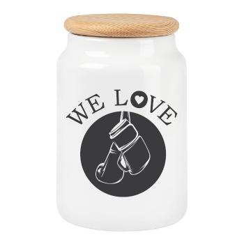 we love boxing Symbol Liebe Leidenschaft Boxer - Keksdose mit Holzdeckel - Weiß - Vorne
