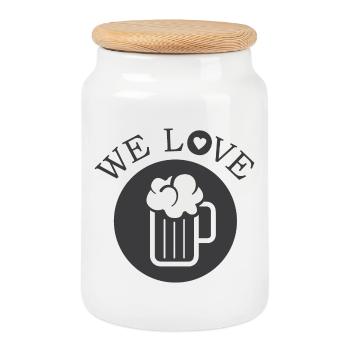 we love beer beer love icon logo icon graphic - Cookie Jar with Wooden Lid - white - Front