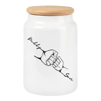Dad Child Fist pump Cute new born gifts - Cookie Jar with Wooden Lid - white - Front