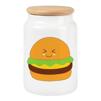 Burgers, restauration rapide, manger, cuisiner - Boîte à biscuits avec couvercle en bois - blanc - Devant