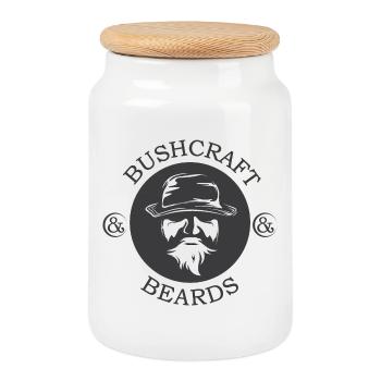 bushcraft beard beards symbol forest person forest nature - Cookie Jar with Wooden Lid - white - Front