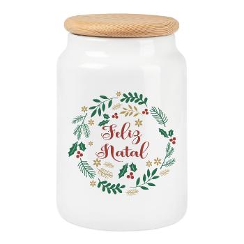 Feliz Natal Frohe Weihnachten Frohe Weihnachten - Keksdose mit Holzdeckel - Weiß - Vorne