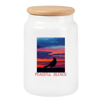 Bird in the evening sky peace - Cookie Jar with Wooden Lid - white - Front