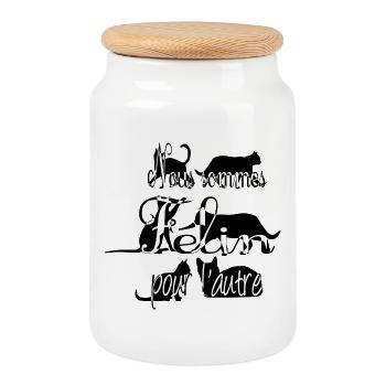 Cat - Cookie Jar with Wooden Lid - white - Front