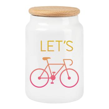 Let's Cycling - Cookie Jar with Wooden Lid - white - Front
