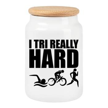 Triathlon - Boîte à biscuits avec couvercle en bois - blanc - Devant