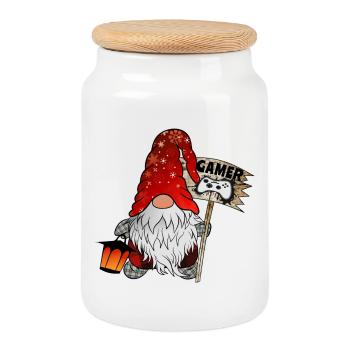 Gamer Wichtel Christmas Gnom - Keksdose mit Holzdeckel - Weiß - Vorne