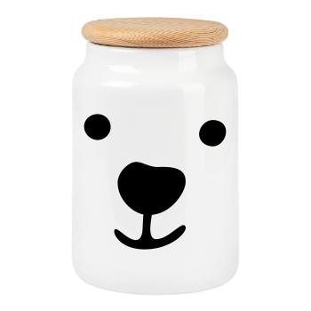 Ours polaire visage cadeau de Noël idée bande dessinée pour enfants - Boîte à biscuits avec couvercle en bois - blanc - Devant