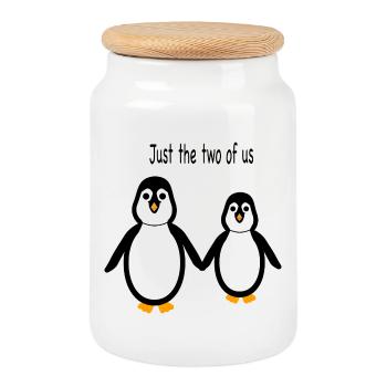 Penguin - Two of us - Cookie Jar with Wooden Lid - white - Front