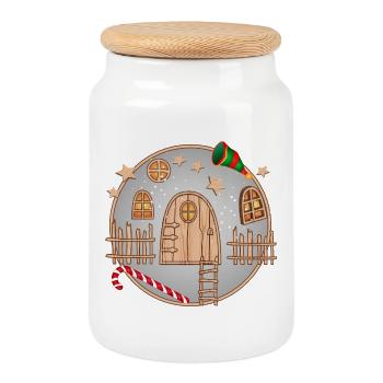 little cute gnome door for Christmas - Cookie Jar with Wooden Lid - white - Front