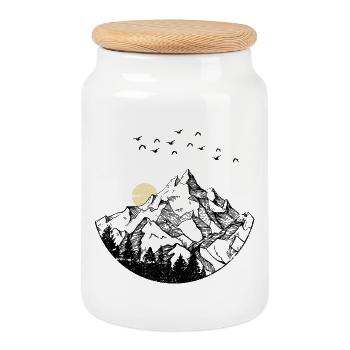 Fragmented Sun Over Night Sky - Cookie Jar with Wooden Lid - white - Front