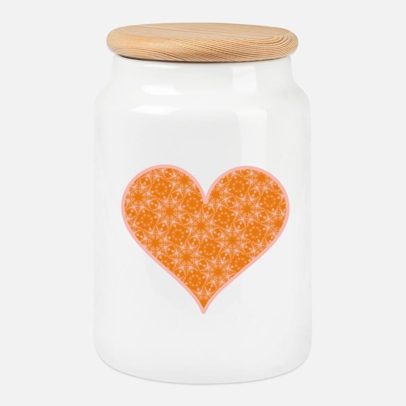 Herz orange pink - Keksdose mit Holzdeckel - Weiß