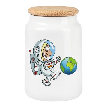 Footballeur galactique - Boîte à biscuits avec couvercle en bois - blanc - Devant