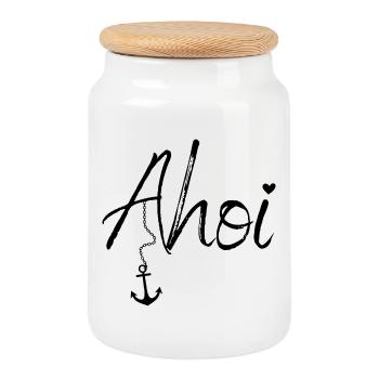 Maritime Mode mit Ahoi und Anker - Keksdose mit Holzdeckel - Weiß - Vorne