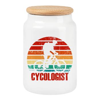 Retro Cyclist Sunset - Keksdose mit Holzdeckel - Weiß - Vorne