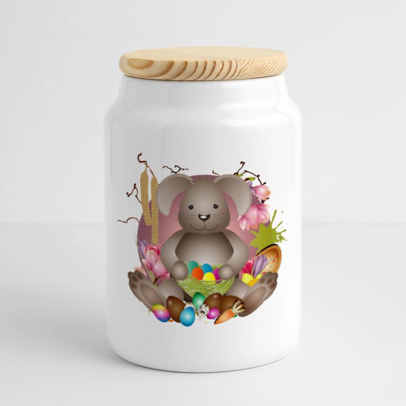 small Easter with Easter nest full of Easter eggs Cookie Jar with Wooden Lid