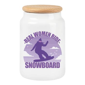 Snowboard Snowboarder Girl Ski Holiday Gift - Cookie Jar with Wooden Lid - white - Front